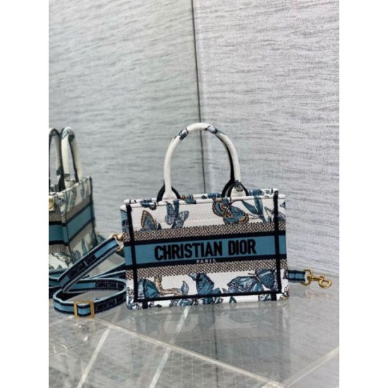 Miglior Falso Borsa Dior Mini Book Tote con tracolla Ricamo Toile de Jouy Messico blu Economiche Premium