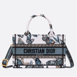 Miglior Falso Borsa Dior Mini Book Tote con tracolla Ricamo Toile de Jouy Messico blu Economiche Premium