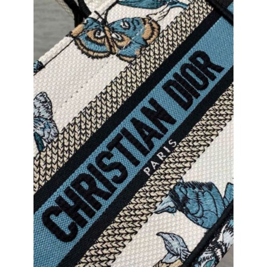 Miglior Falso Borsa Dior Mini Book Tote con tracolla Ricamo Toile de Jouy Messico blu Economiche Premium