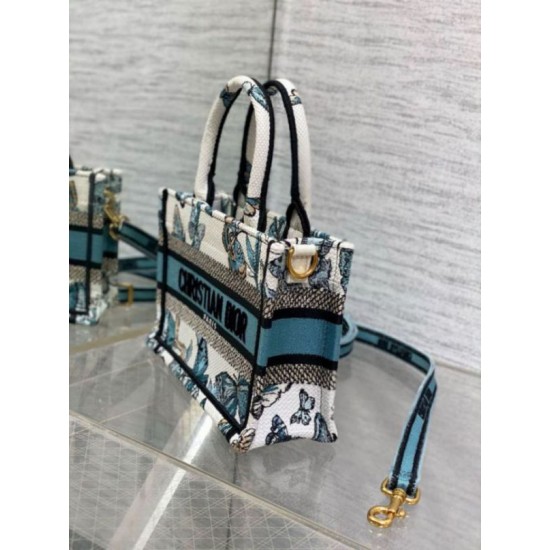 Miglior Falso Borsa Dior Mini Book Tote con tracolla Ricamo Toile de Jouy Messico blu Economiche Premium