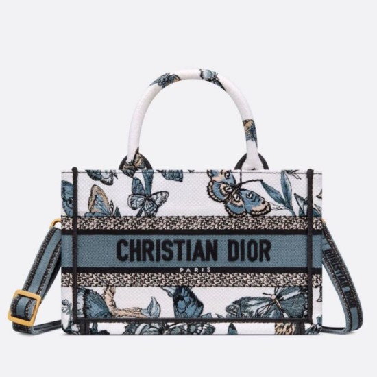 Miglior Falso Borsa Dior Mini Book Tote con tracolla Ricamo Toile de Jouy Messico blu Economiche Premium
