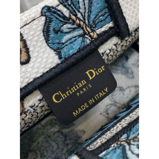 Miglior Falso Borsa Dior Mini Book Tote con tracolla Ricamo Toile de Jouy Messico blu Economiche Premium