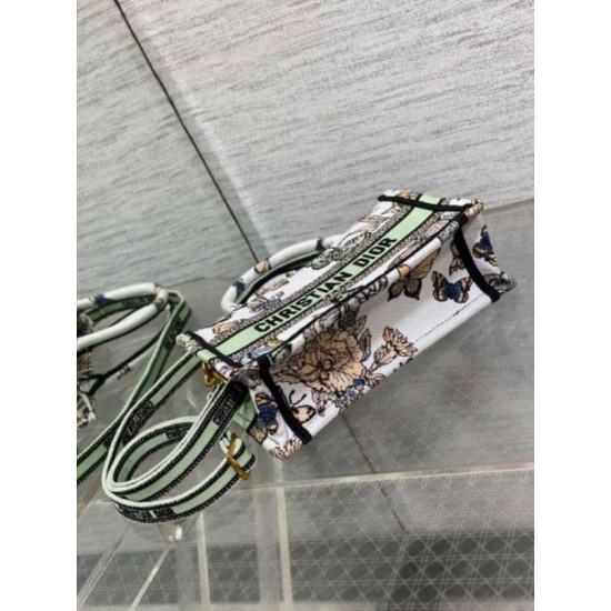 Perfette Qualità Repliche Borsa Dior Mini Book Tote con tracolla Ricamo Toile de Jouy Messico bianco Imitazione