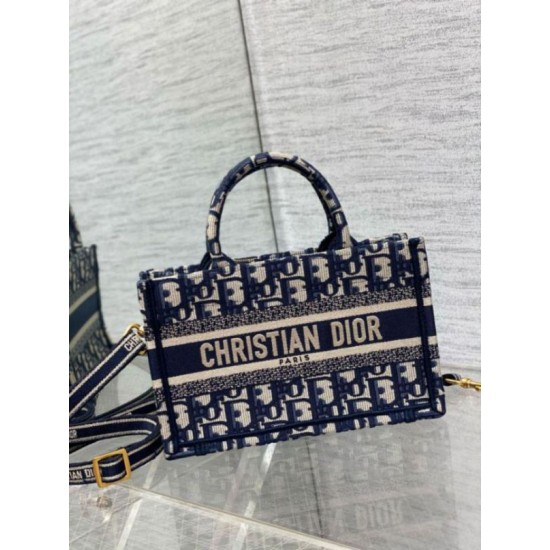 Migliore Repliche Borsa Dior Mini Book Tote con tracolla Ricamo Dior Oblique blu Economiche Outlet Online