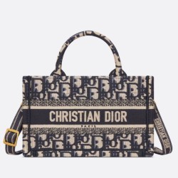 Migliore Repliche Borsa Dior Mini Book Tote con tracolla Ricamo Dior Oblique blu Economiche Outlet Online