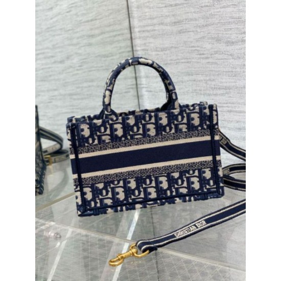 Migliore Repliche Borsa Dior Mini Book Tote con tracolla Ricamo Dior Oblique blu Economiche Outlet Online