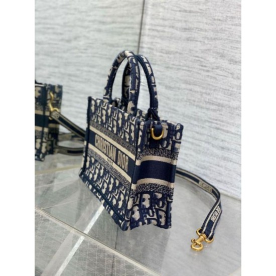 Migliore Repliche Borsa Dior Mini Book Tote con tracolla Ricamo Dior Oblique blu Economiche Outlet Online