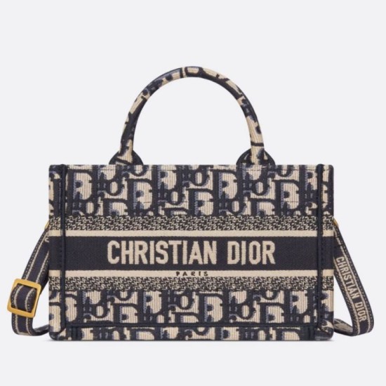 Migliore Repliche Borsa Dior Mini Book Tote con tracolla Ricamo Dior Oblique blu Economiche Outlet Online