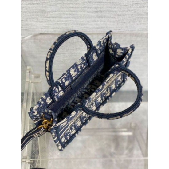 Migliore Repliche Borsa Dior Mini Book Tote con tracolla Ricamo Dior Oblique blu Economiche Outlet Online