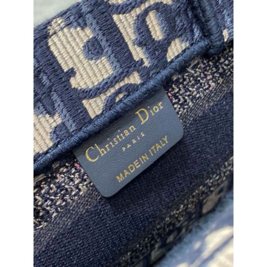 Migliore Repliche Borsa Dior Mini Book Tote con tracolla Ricamo Dior Oblique blu Economiche Outlet Online