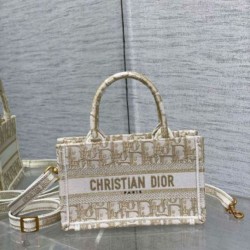 Perfette Qualità Repliche Borsa Dior Mini Book Tote con cinturino ricamato Dior Oblique color oro Imitazione