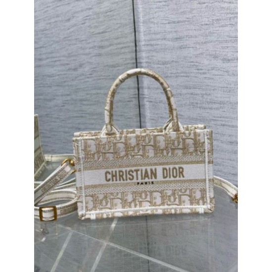 Perfette Qualità Repliche Borsa Dior Mini Book Tote con cinturino ricamato Dior Oblique color oro Imitazione