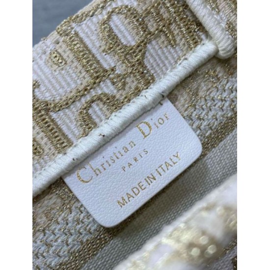 Perfette Qualità Repliche Borsa Dior Mini Book Tote con cinturino ricamato Dior Oblique color oro Imitazione