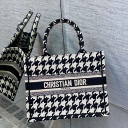 Miglior Falso Borsa tote Dior piccola per libri Micro ricamo pied de poule Economiche Premium