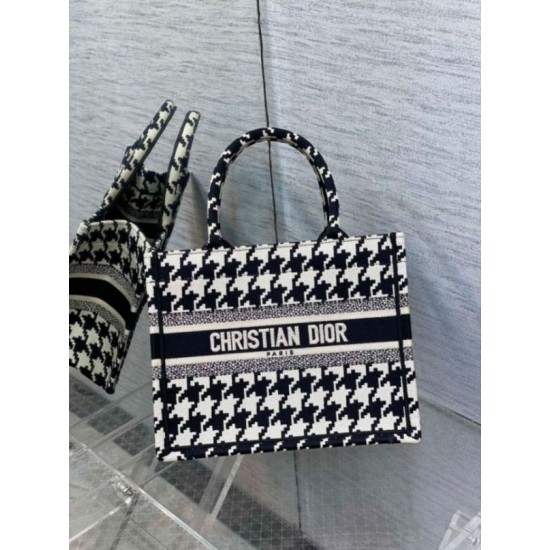 Miglior Falso Borsa tote Dior piccola per libri Micro ricamo pied de poule Economiche Premium