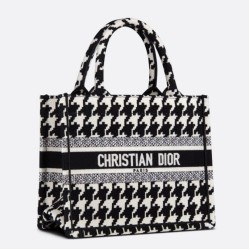Miglior Falso Borsa tote Dior piccola per libri Micro ricamo pied de poule Economiche Premium