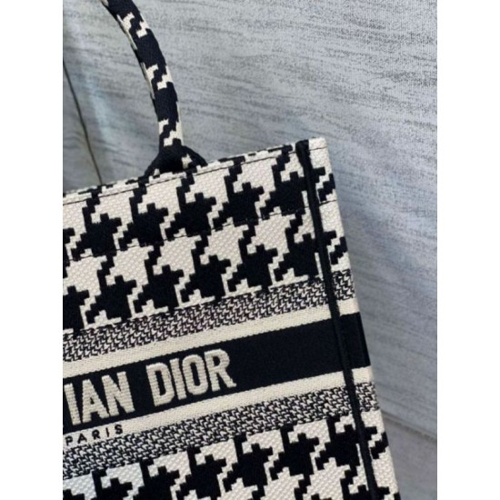 Miglior Falso Borsa tote Dior piccola per libri Micro ricamo pied de poule Economiche Premium
