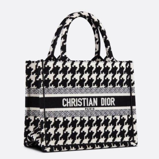 Miglior Falso Borsa tote Dior piccola per libri Micro ricamo pied de poule Economiche Premium