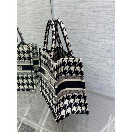 Miglior Falso Borsa tote Dior piccola per libri Micro ricamo pied de poule Economiche Premium