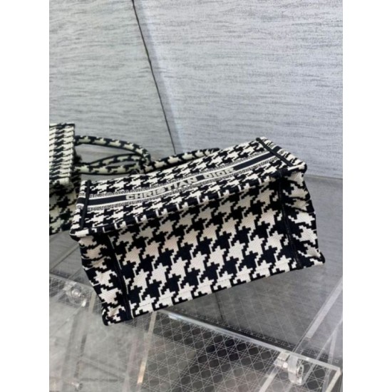 Miglior Falso Borsa tote Dior piccola per libri Micro ricamo pied de poule Economiche Premium