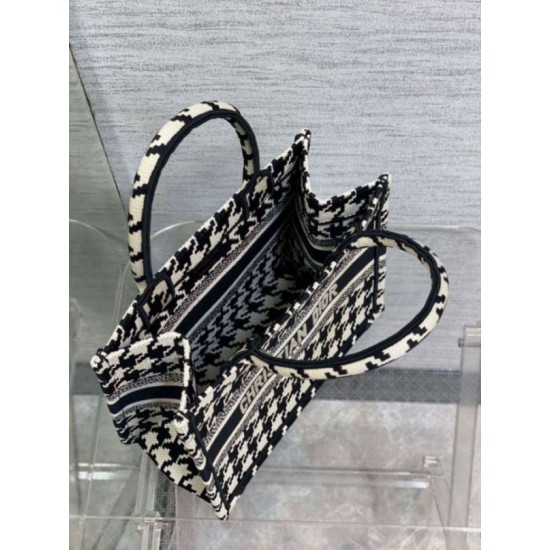 Miglior Falso Borsa tote Dior piccola per libri Micro ricamo pied de poule Economiche Premium