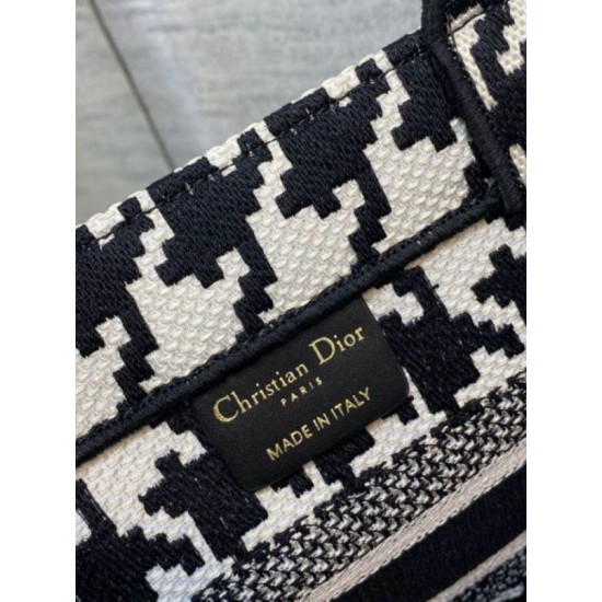 Miglior Falso Borsa tote Dior piccola per libri Micro ricamo pied de poule Economiche Premium