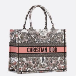 Replica perfetta Borsa tote Dior media con libro Farfalla intorno al mondo ricamato Imitazione Outlet Online