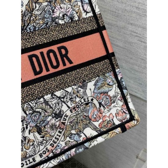 Replica perfetta Borsa tote Dior media con libro Farfalla intorno al mondo ricamato Imitazione Outlet Online