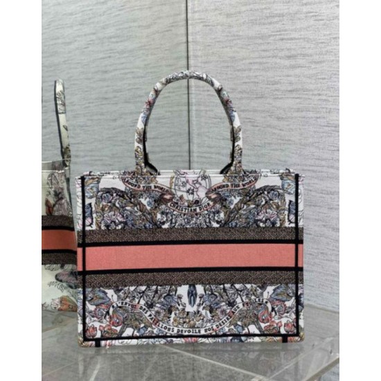 Replica perfetta Borsa tote Dior media con libro Farfalla intorno al mondo ricamato Imitazione Outlet Online