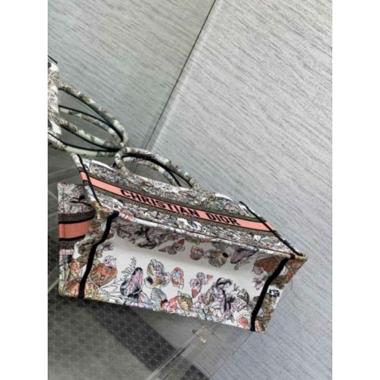 Replica perfetta Borsa tote Dior media con libro Farfalla intorno al mondo ricamato Imitazione Outlet Online