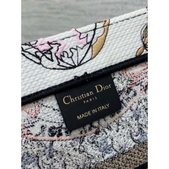 Replica perfetta Borsa tote Dior media con libro Farfalla intorno al mondo ricamato Imitazione Outlet Online