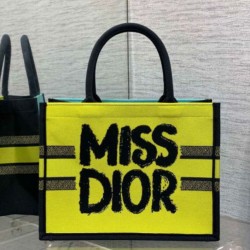 Miglior Falso Borsa Dior Media Book Tote Bag Giallo e Blu Miss Dior Graffiti Embroidery Economiche Premium