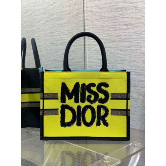 Miglior Falso Borsa Dior Media Book Tote Bag Giallo e Blu Miss Dior Graffiti Embroidery Economiche Premium