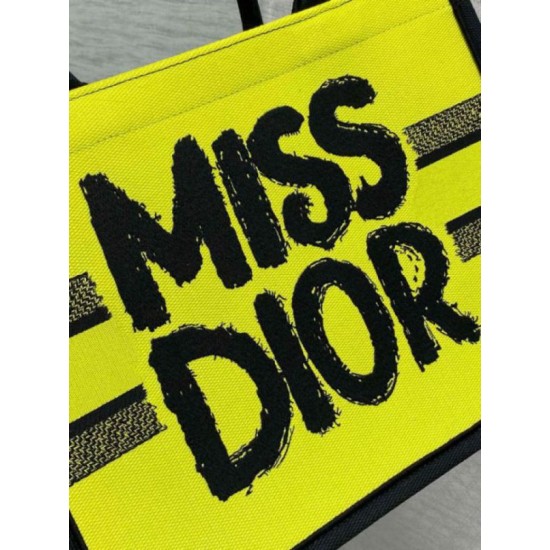 Miglior Falso Borsa Dior Media Book Tote Bag Giallo e Blu Miss Dior Graffiti Embroidery Economiche Premium
