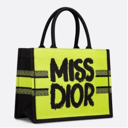 Miglior Falso Borsa Dior Media Book Tote Bag Giallo e Blu Miss Dior Graffiti Embroidery Economiche Premium