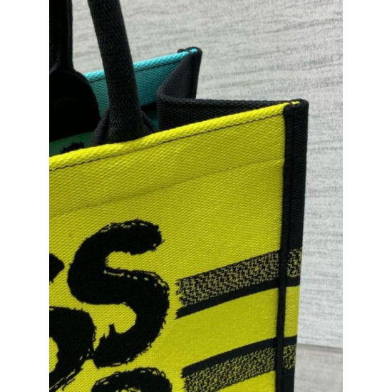 Miglior Falso Borsa Dior Media Book Tote Bag Giallo e Blu Miss Dior Graffiti Embroidery Economiche Premium