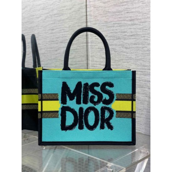 Miglior Falso Borsa Dior Media Book Tote Bag Giallo e Blu Miss Dior Graffiti Embroidery Economiche Premium