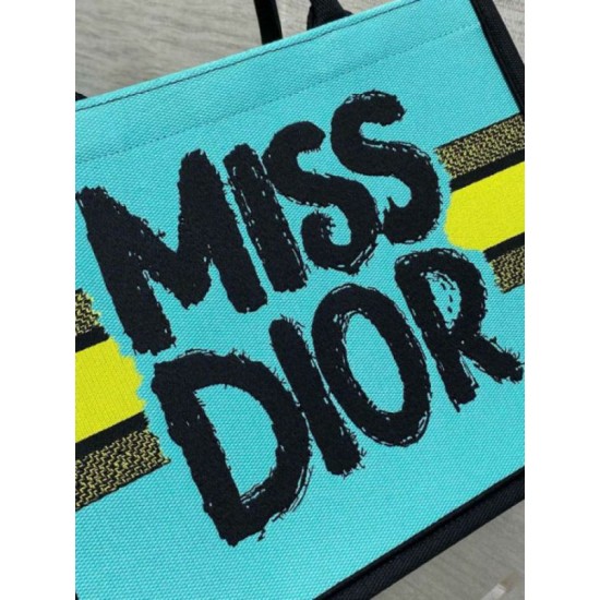 Miglior Falso Borsa Dior Media Book Tote Bag Giallo e Blu Miss Dior Graffiti Embroidery Economiche Premium