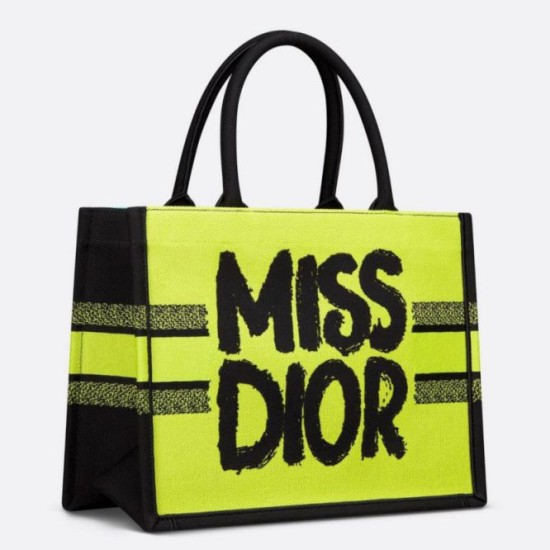 Miglior Falso Borsa Dior Media Book Tote Bag Giallo e Blu Miss Dior Graffiti Embroidery Economiche Premium