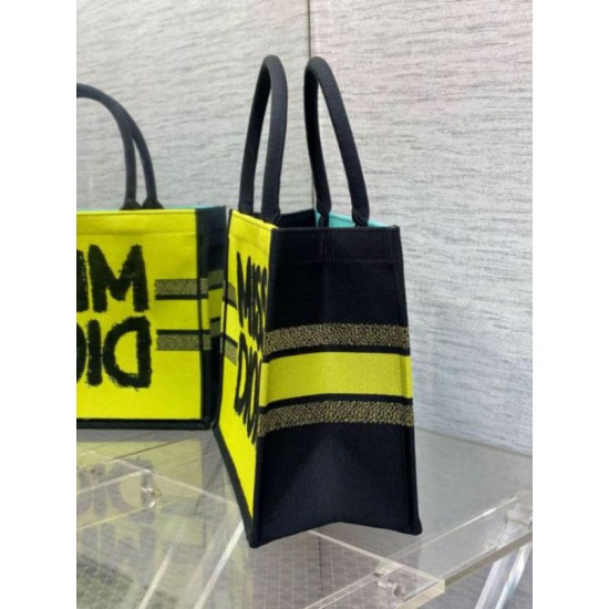 Miglior Falso Borsa Dior Media Book Tote Bag Giallo e Blu Miss Dior Graffiti Embroidery Economiche Premium