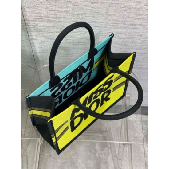 Miglior Falso Borsa Dior Media Book Tote Bag Giallo e Blu Miss Dior Graffiti Embroidery Economiche Premium