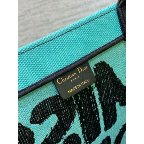 Miglior Falso Borsa Dior Media Book Tote Bag Giallo e Blu Miss Dior Graffiti Embroidery Economiche Premium