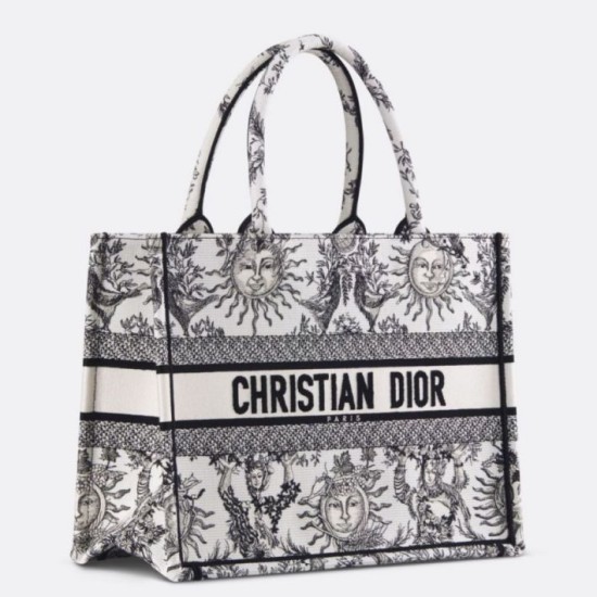Replica perfetta Dior Medium Book Tote Bag Bianco Toile de Jouy Soleil Embroidery Imitazione Outlet Online