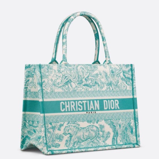 Migliore Repliche Borsa Dior media Dioriviera Book Tote Aquamarina Ricamo Toile de Jouy Economiche Outlet Online
