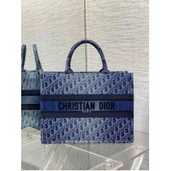 Replica perfetta Borsa Dior grande Book Tote Blue Denim Oblique Jacquard Imitazione Outlet Online