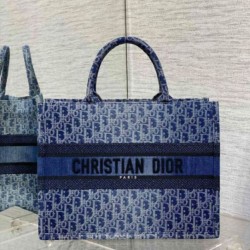 Replica perfetta Borsa Dior grande Book Tote Blue Denim Oblique Jacquard Imitazione Outlet Online