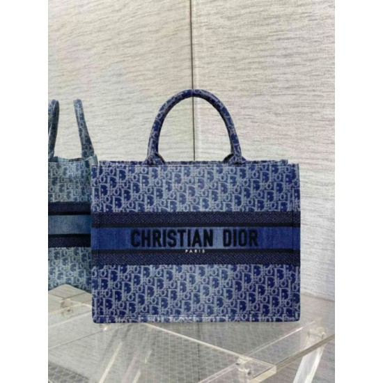 Replica perfetta Borsa Dior grande Book Tote Blue Denim Oblique Jacquard Imitazione Outlet Online