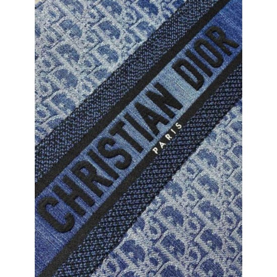 Replica perfetta Borsa Dior grande Book Tote Blue Denim Oblique Jacquard Imitazione Outlet Online