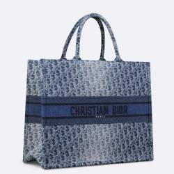 Replica perfetta Borsa Dior grande Book Tote Blue Denim Oblique Jacquard Imitazione Outlet Online