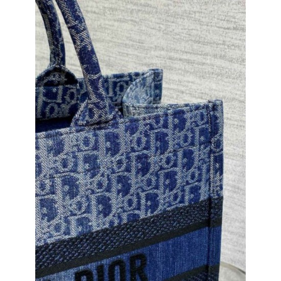 Replica perfetta Borsa Dior grande Book Tote Blue Denim Oblique Jacquard Imitazione Outlet Online